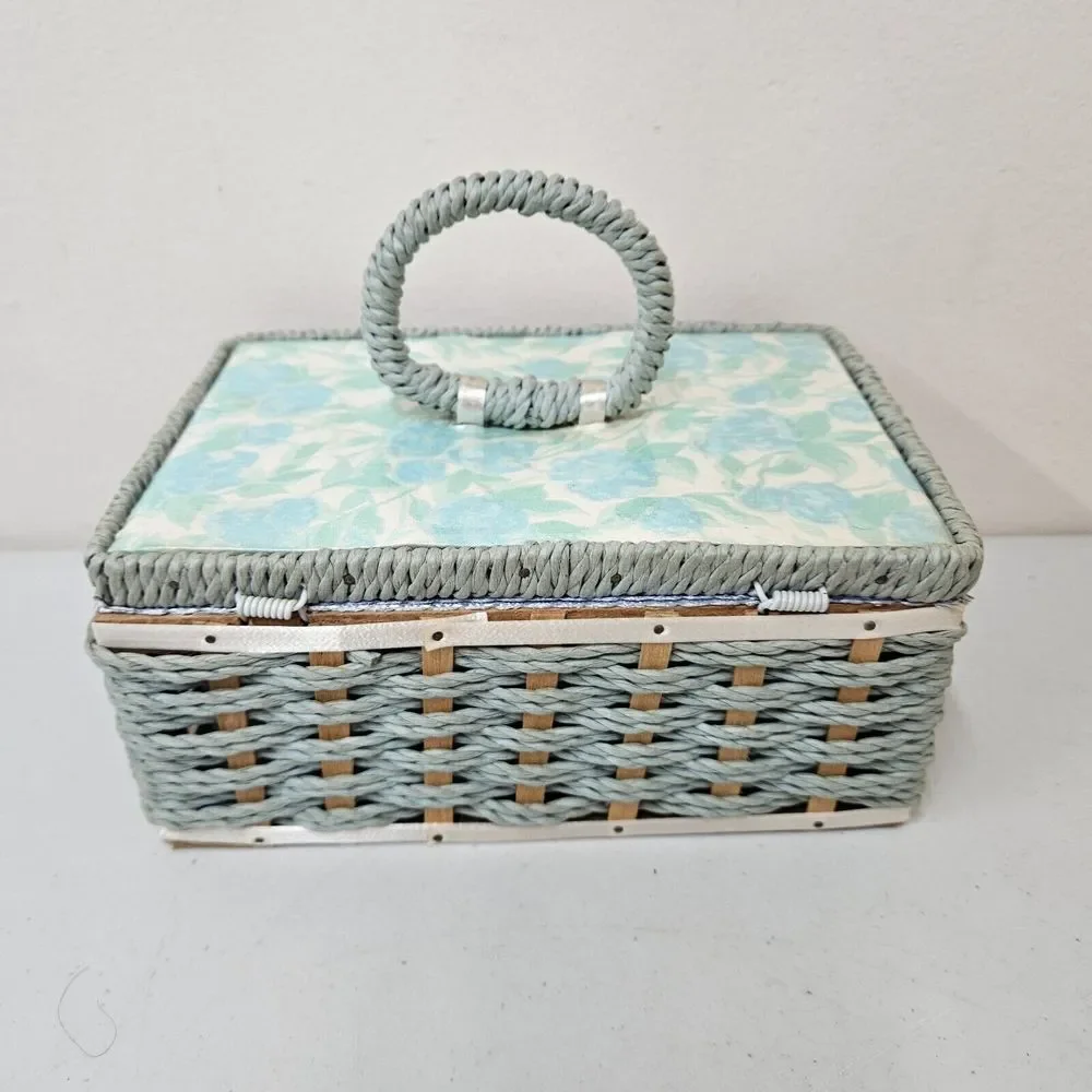 Vintage DRITZ Woven‎ Wicker Sewing Basket - Made In Japan